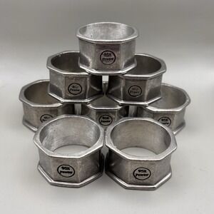Set of 8 Metal Silver Napkin Rings Octagon Shaped 8 Sides Geometric 95% Pewter